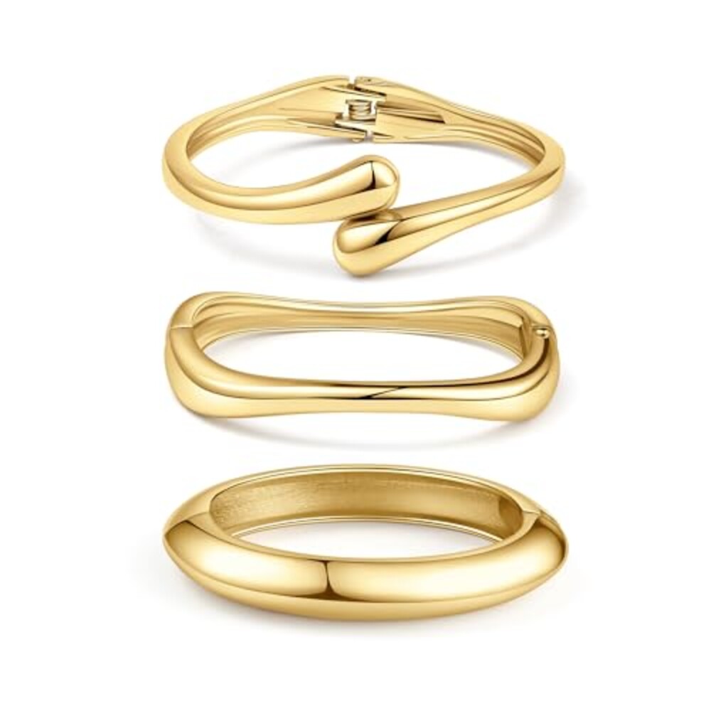 WAINIS 3Pcs Chunky Gold Bangle Bracelets