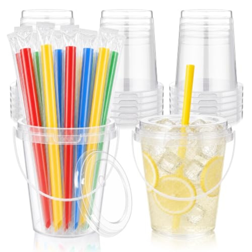 30 Pack 34 oz Drink Buckets with Lids an