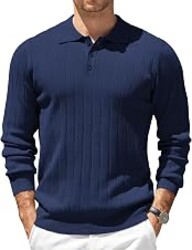 COOFANDY Mens Knit Polo Shirts Long Sleeve Casual Dress Pullover Sweater | 3 Button Polo Sweater, Old Money, Lightweight, Cozy, Daily and Social Outings, Slim Fit, S-4XL