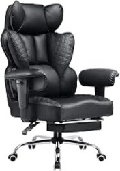 COMHOMA Big and Tall Office Chair Heavy Duty Wide Ergonomic Gaming Chair with Deluxe Embossing Designed Leather with Foot Rest, 145°Reclining Adjustable Armrests Pocket Spring Back Support and Pillow