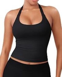 YEOREO SoftHue Women's Impact Halter Tank Top | Longline, Backless, Scoop Neck, Built-in Bra, Sports, Workout, Gym Crop Top