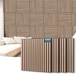 AKUMAX Extra-Thick 0.7" Wood Slat Acoustic Wall Panels, 4 Pack 23.6" x 23.6", NRC 0.80 Sound Absorbing, Fire-Retardant, FSC-Certified, for Home Office, Studio & Living Room, Walnut