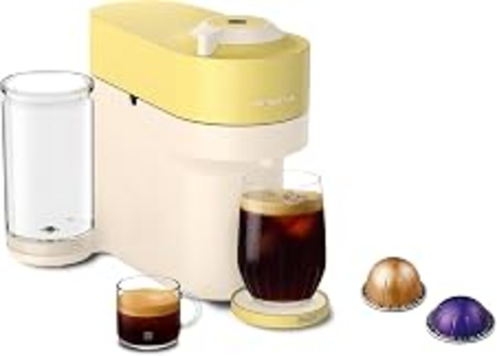 Nespresso Limited-Edition Vertuo Pop+ Coffee & Espresso Maker by De'Longhi | Limited edition, pastel yellow coffee machine with compact design, 25 fl. oz. side tank and One touch coffee and espresso.