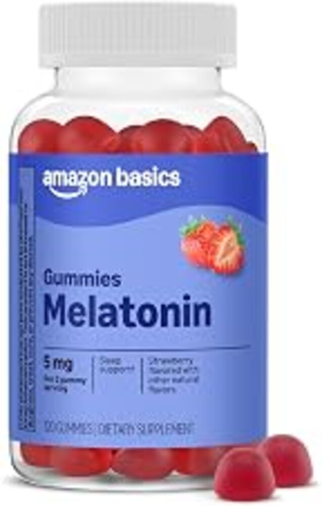 Amazon Basics Melatonin 5mg, 120 Gummies (2 per Serving), Strawberry, Packaging May Vary