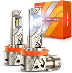 SEALIGHT H11/H9/H8 LED Bulbs, 96000LM 1000% Ultra Brighter H11 Fog Bulb, 16PCS Lighting Chips, 80,000hrs+ Lifespan, H16 Drving Front Light 6500K White, 1:1 Size Plug N Play Fog Light, Pack of 2