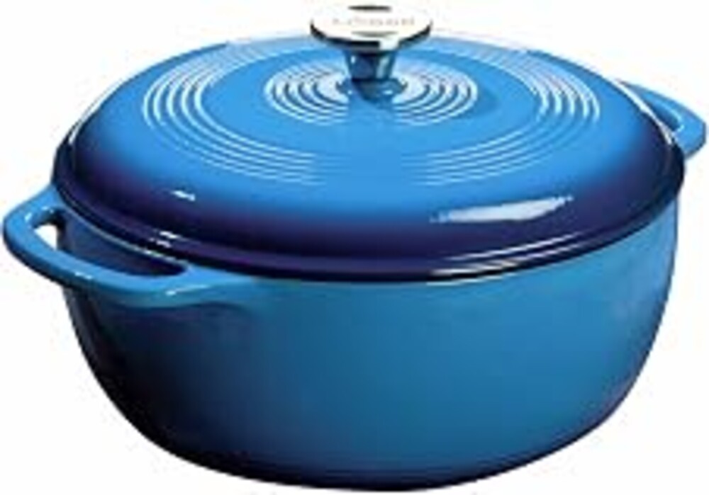 Lodge Essential Enamel Cast Iron Dutch Oven, 6 Quart, Caribbean Blue | Ideal for Bread Baking, Braising, Marinating & Slow Cooking, Features Moisture-Sealing Lid & Dual Handles