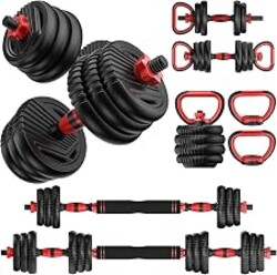 UNNMIIY Adjustable Dumbbell set,20/30/45/70/90lbs Free Weight Set | 5 in1 Dumbbell Set with Connector,Used as Barbell,Kettlebells,Push up Stand,Fitness Exercises for Home Gym Suitable Men/Women
