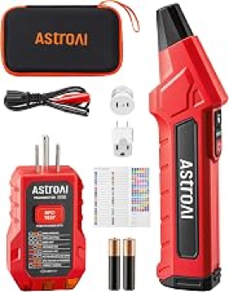 AstroAI Circuit Breaker Finder Tool with GFCI Outlet Tester for 90–120V AC | Electrical Tester Tool for DIYers/Homeowners/Electricians, Quickly Locates Breakers with Indicators, w/ Case and 4 Adapters