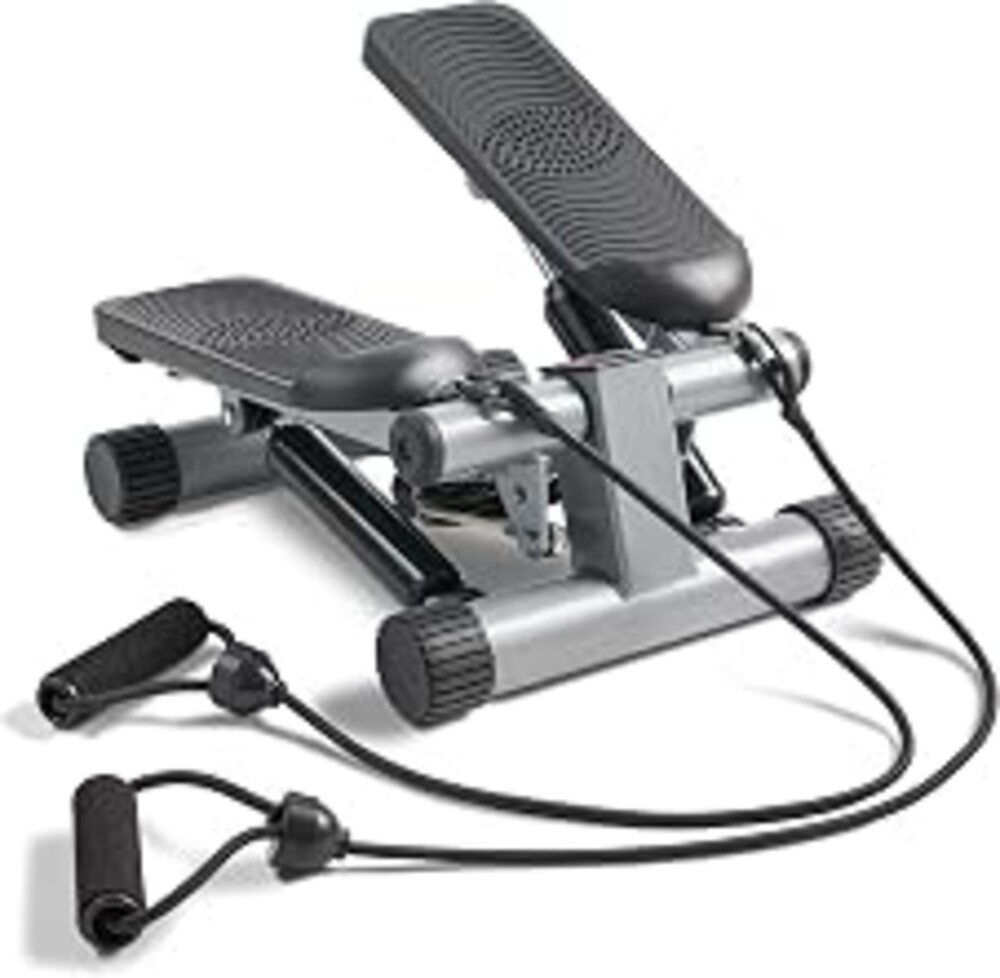 Sunny Health & Fitness Mini Stair Stepper w/Resistance Bands for Home Gym | Full Body Cardio, Adjustable Step Height, Hydraulic Resistance, LCD Meter, No Assembly, 300 lb Capacity, SunnyFit App