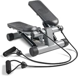 Sunny Health & Fitness Mini Stair Stepper w/Resistance Bands for Home Gym | Full Body Cardio, Adjustable Step Height, Hydraulic Resistance, LCD Meter, No Assembly, 300 lb Capacity, SunnyFit App