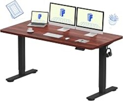 FLEXISPOT EN1 One-Piece Standing Desk, Electric Adjustable with 4 Memory Presets, 176 LBS Capacity, Stable & Quiet, Seamless Desktop for Home Office & Dual Monitors, 60"x24" Mahogany