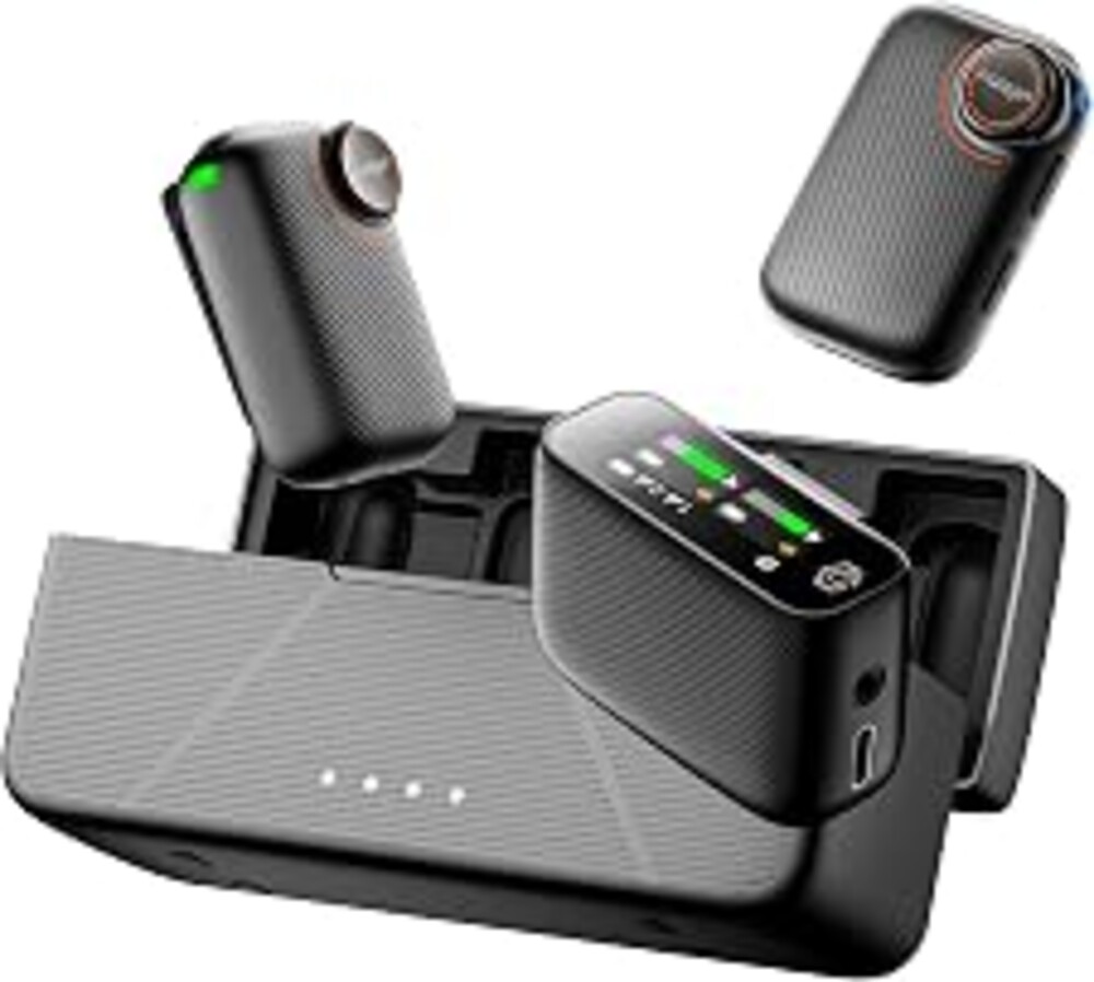 PQRQP S20 Mic (2 TX + 1 RX + Charging Case), Mini Microphone for iPhone/Android/Camera, 48kHz/24-bit High Audio, AI Noise Cancelling, 48h Use, 820ft Range, Wireless Microphones for Vlog, Streaming