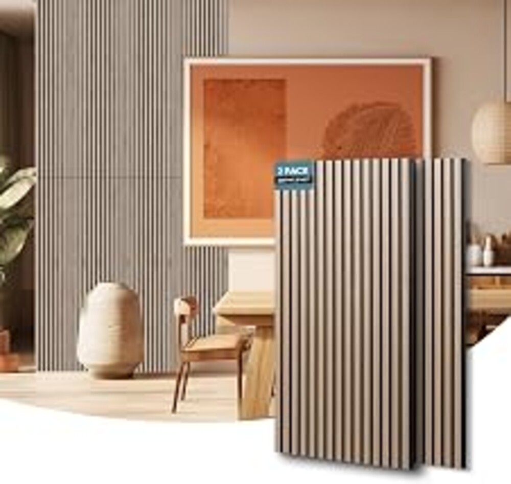 AKUMAX 0.7 in Thick Wood Slat Acoustic Wall Panels, 2-Pack, Walnut | 15.47 Sq Ft Total Coverage; NRC 0.80 Echo Control; Real Wood Veneer; 9 mm E0 MDF Slats; 9 mm High-Density PET Acoustic Felt