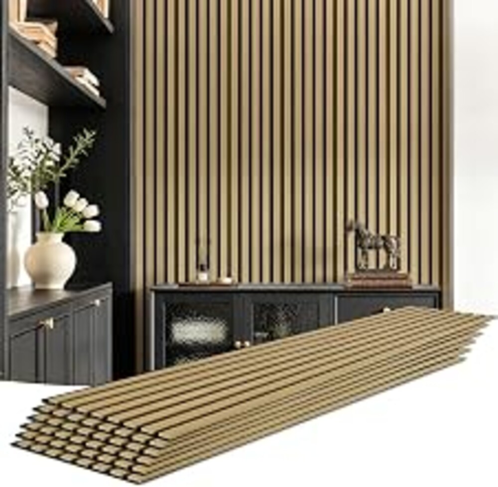 Art3d 94 x 12.6 Inch Acoustic Wood Slat Wall Panel, 6-Piece, Natural Oak | 50.4 sq.ft Coverage, Waterproof, No Emissions, Recyclable, Durable, Easy to DIY, Elegant Style, for Wall Decor, Home Decor