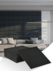 AKUMAX 12 Pack Acoustic Wall Panels, 11.8 x 11.8 x 0.4 in Peel-and-Stick PET Felt Sound Absorbing Panels, 12 Sq Ft Decorative Echo Reducing Wall Tiles for Home Office, Studio and Bedroom, Black