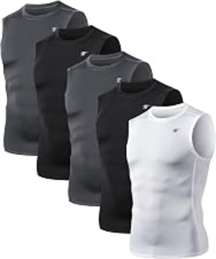 5 Pack Men's Compression Shirts Sleeveless Workout Tank Top BaseLayer | Moisture wicking, lightweight, tagless, quick dry, 4 way stretch, elastic fabric, workout, fitness, gym, running, basketball