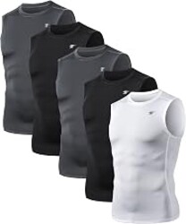 5 Pack Men's Compression Shirts Sleeveless Workout Tank Top BaseLayer | Moisture wicking, lightweight, tagless, quick dry, 4 way stretch, elastic fabric, workout, fitness, gym, running, basketball