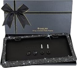 Bling License Plate Frame for Women, 1PCS Sparkly License Plate Frames| Over 1200 pcs 14 Facets Bedazzled Clear Glass Rhinestone Crystals w/Free Glitter Diamond Box (Black)
