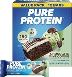Pure Protein Chocolate Mint Cookie Protein Bars, 20g Protein, 12 Ct | 3g Sugar, 190 Calories, Low Sugar* High Protein Snack, Gluten Free