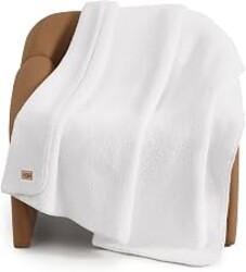 UGG Whitecap Throw Blanket, Soft Fleece Blanket, 50" x 70", White | Double-Sided Cozy Blanket, Warm & Ultra Fluffy, OEKO-TEX Compliant, Machine Washable, Giftable Blanket, Dorm Room Essentials