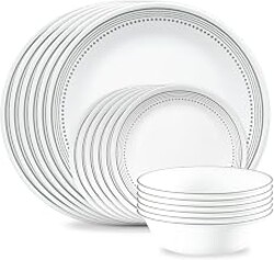 Corelle Vitrelle 18-Piece Service for 6 Dinnerware Set Triple Layer Glass and Chip Resistant, Lightweight Round Plates and Bowls Set, Mystic Gray