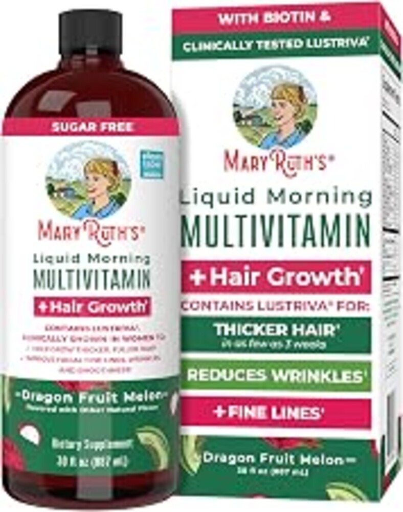 MARYRUTH'S Liquid Multivitamin + Hair Growth, Clinically Thicker Hair, 30oz | Clinically Tested in Women for Thicker Hair & Facial Wrinkles, Biotin 10000mcg, Lustriva Hair Growth Supplements, Ages 18+