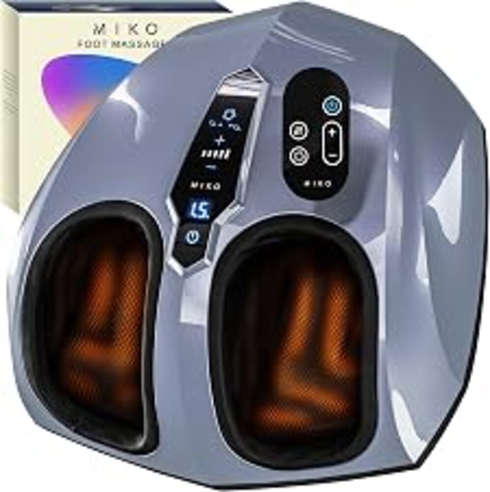 MIKO Shiatsu Foot Massager with Heat and Air Compression | 5 pressure levels, 3 modes, rolling & wireless remote; for plantar fasciitis and neuropathy; fits men's size 12