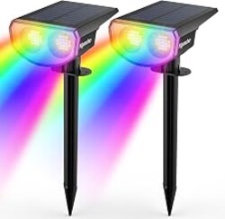 Kyosho Solar Halloween Decorations Outdoor Halloween Lights Outdoor 2 Pack | 38 LED RGBW, 9 Lighting Modes, Solar Powered, Waterproof RGBW Multicolor Tree Pool Solar Spotlight, For Halloween Christmas