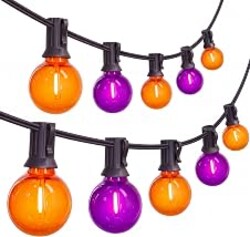 SUNSGNE 25FT G40 LED Outdoor Orange and Purple Halloween String Lights | 25 Count Clear Orange and Purple Halloween Lights, Plastic Shatterproof, Halloween Globe Lights for Patio Balcony Decor