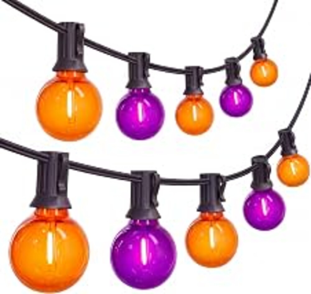 SUNSGNE 25FT G40 LED Outdoor Orange and Purple Halloween String Lights | 25 Count Clear Orange and Purple Halloween Lights, Plastic Shatterproof, Halloween Globe Lights for Patio Balcony Decor