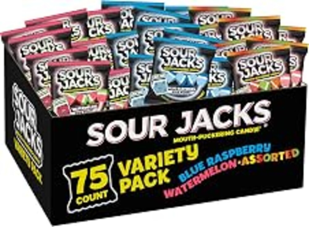 Sour Jacks Sour Gummy Wedges Variety Pack, Gluten Free, 0.5 oz, 75 Ct | Watermelon, Blue Raspberry & Assorted Fruits, signature tangy sour sugar coating, fun treat for kids, teens & adults