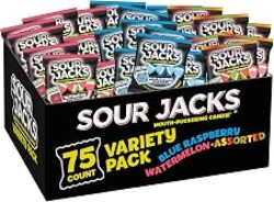 Sour Jacks Sour Gummy Wedges Variety Pack, Gluten Free, 0.5 oz, 75 Ct | Watermelon, Blue Raspberry & Assorted Fruits, signature tangy sour sugar coating, fun treat for kids, teens & adults