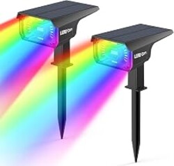 LEREKAM Solar Halloween Lights Outdoor Halloween Decorations Outdoor 2 Pack | 40 LED RGB, Color Changing, Solar & USB Powered, IP65 Waterproof, 14 Colors Auto Cycle, Landscape Spotlights
