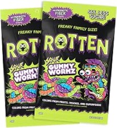 Rotten Sour Gummy Wormz, Low Sugar, Prebiotic Fiber Candy, 5.3 oz, 2 Pack | 4g Prebiotic Fiber per Serving, Low Calorie, Dye Free and Gluten Free, Two 5.3 oz Sour Gummy Worms Candy, Share Bags