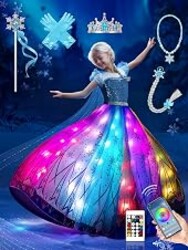 Light Up Princess Costume with handle ＆ App Control for 3-9 Ages Halloween | 5-6h Long-lasting Play, Controllable Dynamic Light, Handle App Control Princess Dress for Birthday, Cosplay, Christmas, Gift