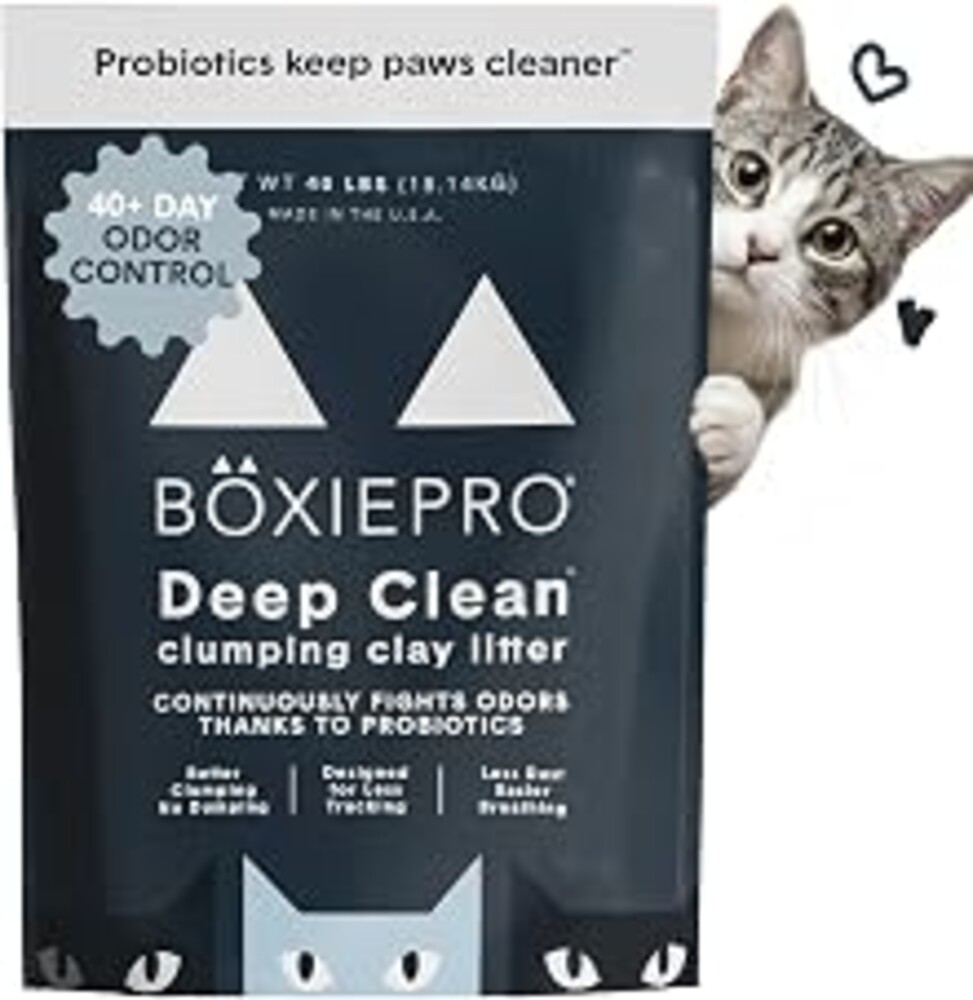 Boxie Probiotic Clumping Cat Litter 40+ Day Odor Control Dust Free 40 lb | Hard Flat Top clumps stay on top for fast scooping and less scrubbing; no added fragrance, fillers, or harsh chemicals