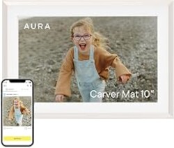 Aura Digital HD Picture Frame, Best Frame for Gifting, (10" - Carver Cool White Mat)