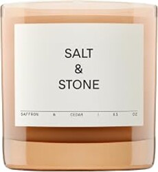 Salt & Stone Coconut & Soy Blend Scented Candle, Saffron & Cedar 8.5 oz | For Women & Men, Sweet & Ambery Scent, Hand-Poured, Aromatic & Fragrant, 100% Clean Cotton, Wick 50 Hour Burn Time