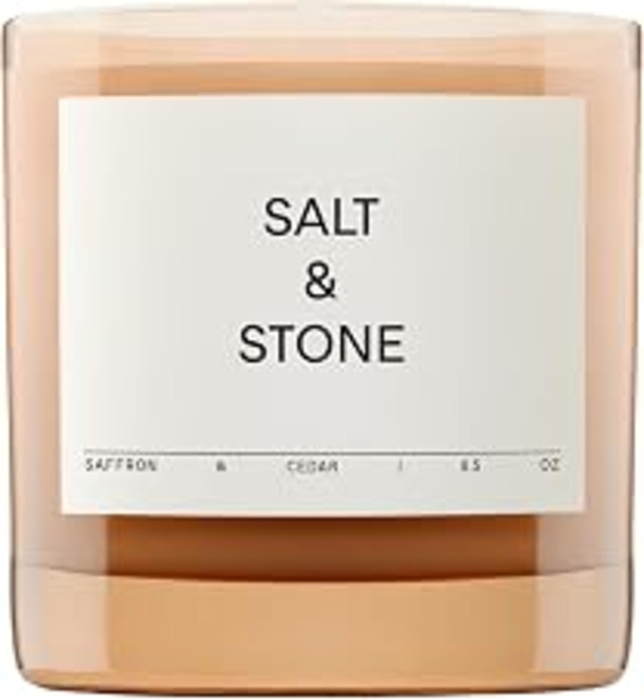 Salt & Stone Coconut & Soy Blend Scented Candle, Saffron & Cedar 8.5 oz | For Women & Men, Sweet & Ambery Scent, Hand-Poured, Aromatic & Fragrant, 100% Clean Cotton, Wick 50 Hour Burn Time