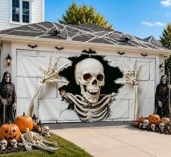 6 x 13 FT Giant Skull Halloween Garage Door Decorations Skeleton Garage Door Cover Hanging Banner,Horror Skull Backdrop Mural for Home,Outdoor,Indoor,Spooky Party,71 x 157 Inch