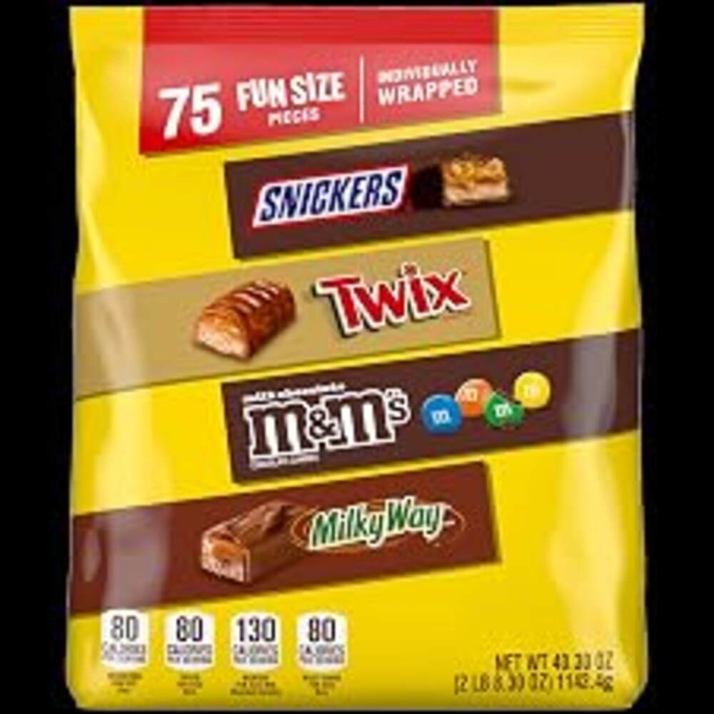 Mars Snickers, M&M'S Milk Chocolate, Milky Way & Twix Fun Size Chocolate Candy Variety Pack, 75 Ct Bulk Bag (2.73 Pounds)