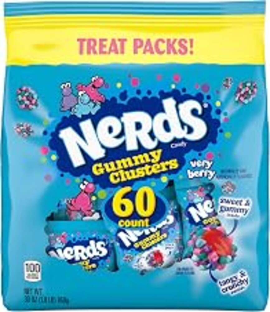 NERDS Gummy Clusters Candy, Very Berry, Crunchy and Gummy, Individually Wrapped Treat Size Packs, 60 Count, 30 oz