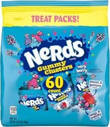 NERDS Gummy Clusters Candy, Very Berry, Crunchy and Gummy, Individually Wrapped Treat Size Packs, 60 Count, 30 oz