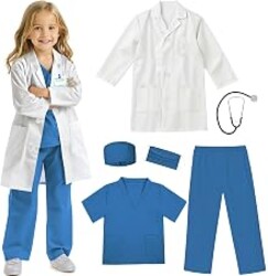 RioRand Kids Doctor Costume Set Includes Stethoscope & Lab Coat,7PCS | Halloween Career Day Role Play Dress Up for Boys Girls Age 3-12