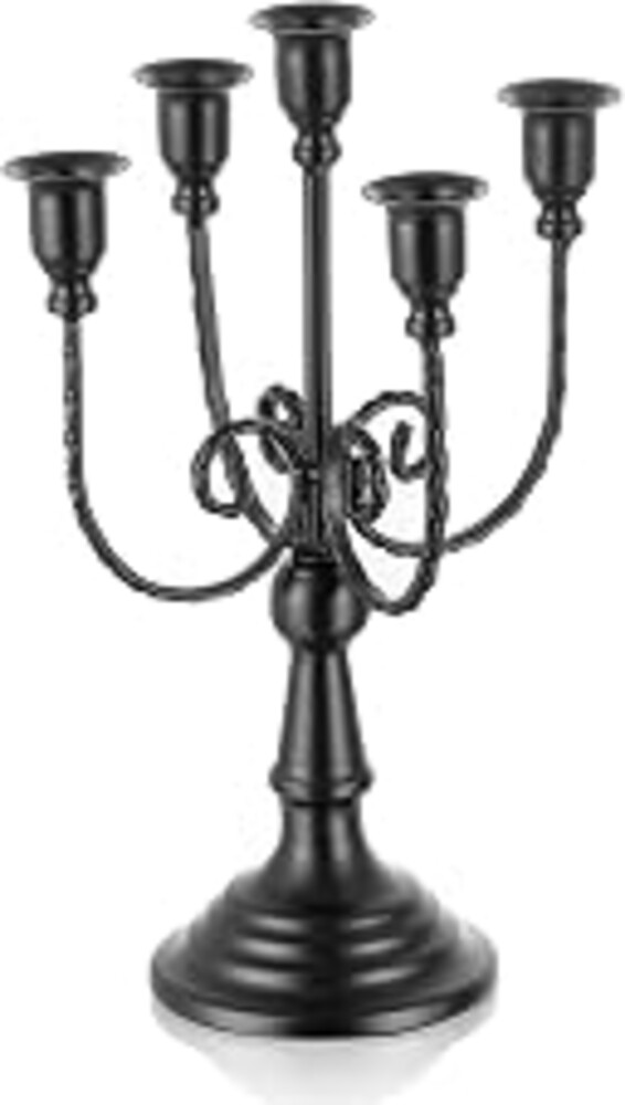 Romadedi Black 5 Arm Candelabra Candle Holders 11.8" | Halloween Candlestick Holder, Gothic Home Decor, Party Table Centerpiece, Mantel Christmas