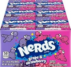 NERDS Grape & Strawberry Treat-Size Theater Box Candy, 1.65 oz, 24 Pk | Tiny tangy crunchy, mini concession boxes, treat size, lunchbox snacks, party favors, individually wrapped, bulk