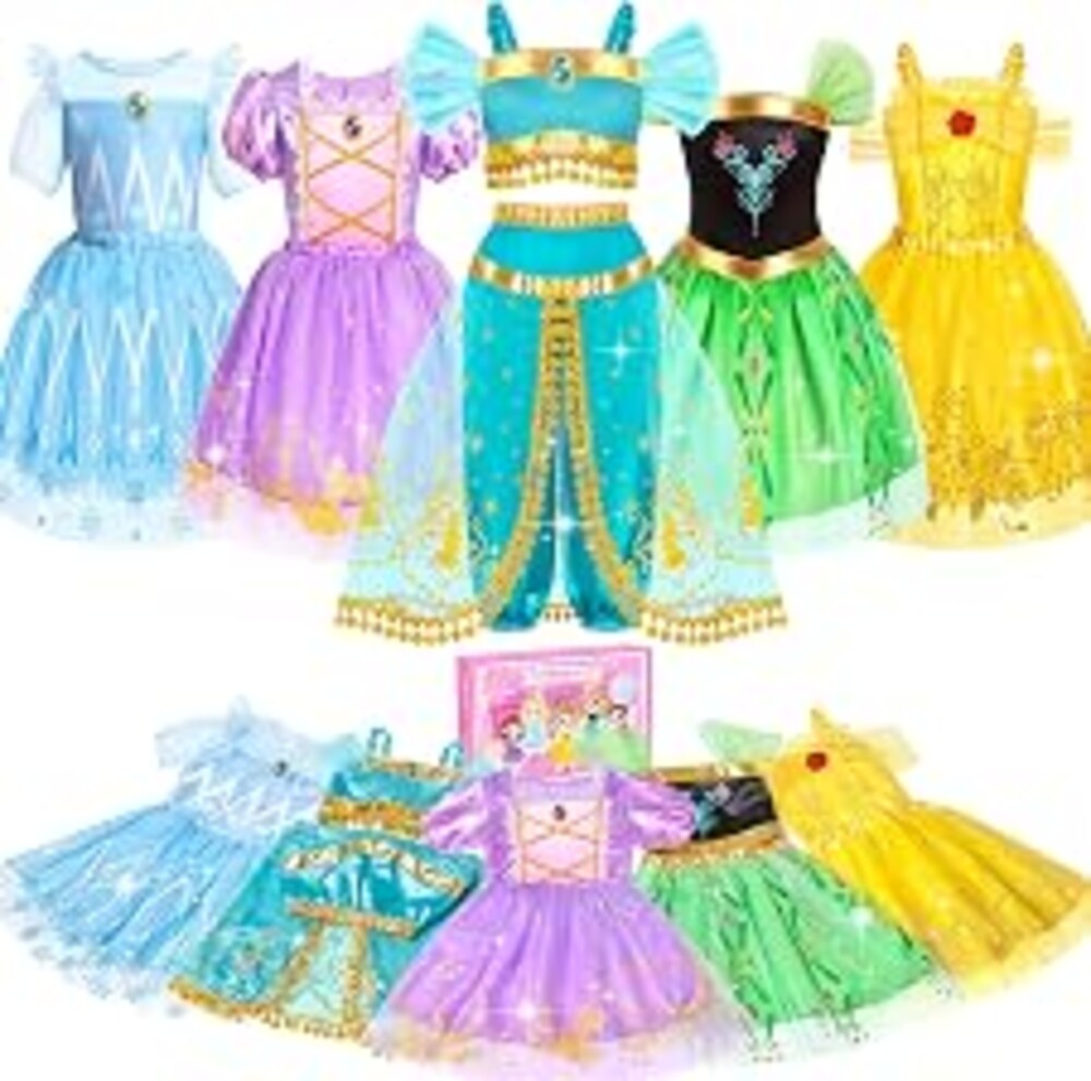 Princess Costumes for Girls, Princess Dress up Clothes for Girl 4-6 | Princess Dresses,Little Girl Dress up Pretend Role Play, Christmas Birthday Gifts for Girl Aged 3-6 Jeowoqao