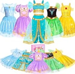Princess Costumes for Girls, Princess Dress up Clothes for Girl 4-6 | Princess Dresses,Little Girl Dress up Pretend Role Play, Christmas Birthday Gifts for Girl Aged 3-6 Jeowoqao
