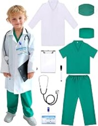 Liberry Doctor Costume for Kids 3 4 5 6 Years Old | Toddler Doctor Dress Up Clothes with Real Stethoscope, Career Day Role Play, Girls Boys Birthday Gift