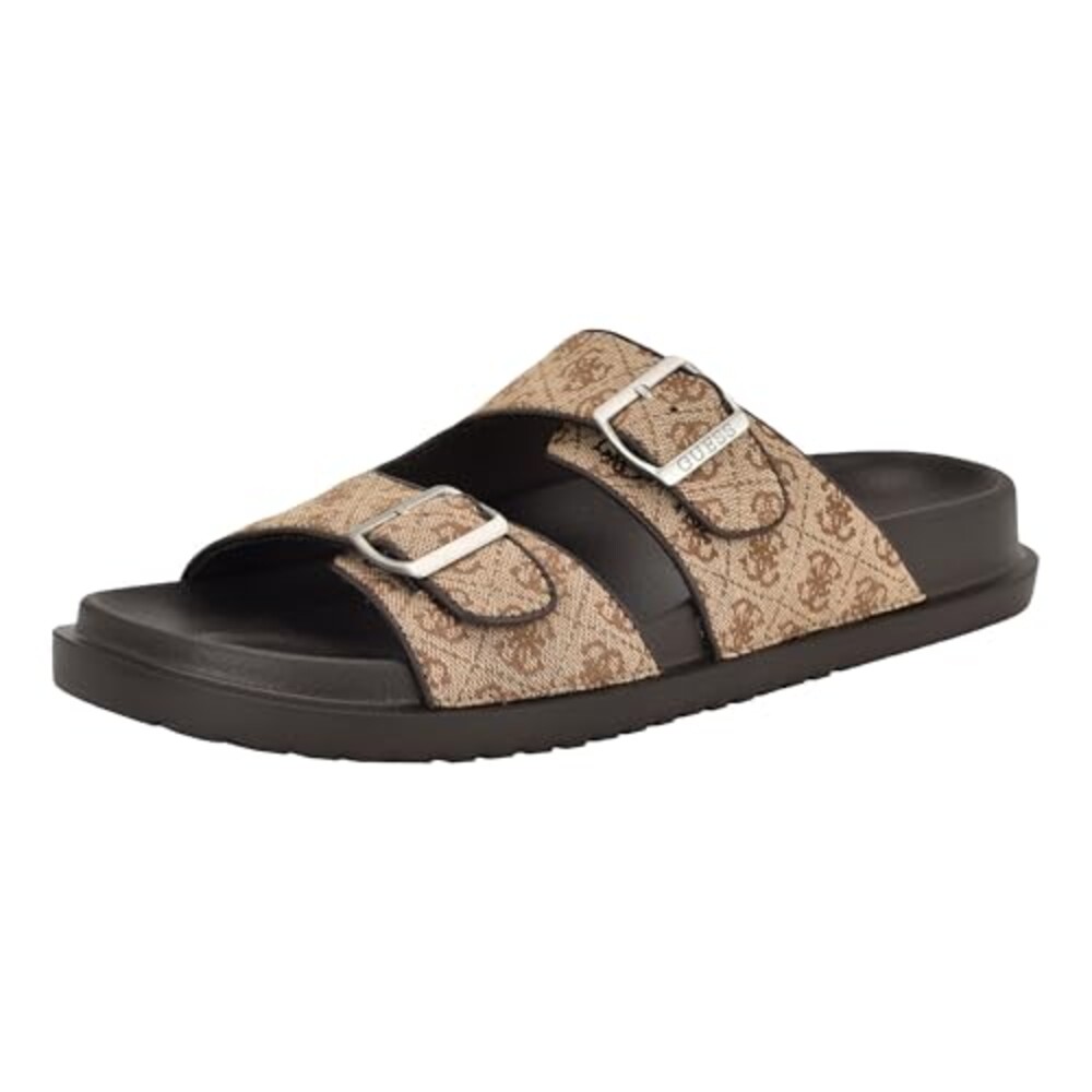Guess Men's Verone Slide, Tan Logo Multi